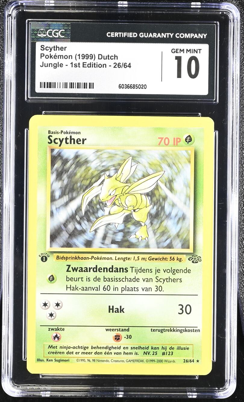CGC 10 GEM MINT Scyther 1st Edition 26/64 Pokemon Dutch Jungle (PSA/BGS) Pop 1